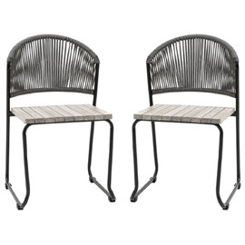 Tarkio Outdoor Grey Wooden Dining Chairs With Black Legs In Pair