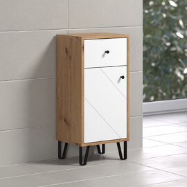 Tarlen Wooden Bathroom Storage Cabinet in Matt White and Artisan Oak