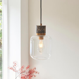 Tarrytown Clear Glass Pendant Light In Brown Emperador Marble