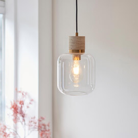Tarrytown Clear Glass Pendant Light In Natural Travertine Stone