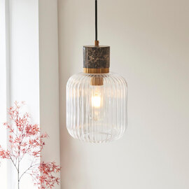 Tarrytown Ribbed Glass Pendant Light In Brown Emperador Marble