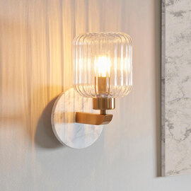 Tarrytown Ribbed Glass Wall Light In White Volaskas Marble