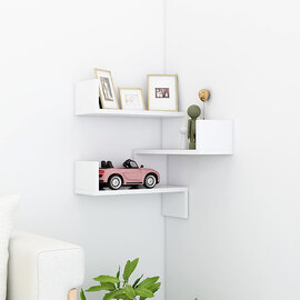 Tasya Wooden Corner Wall Shelf In White