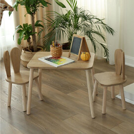 Tavsan Wooden Kids Table with 2 Chairs in Brown