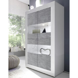 Taylor White Gloss Display Cabinet 4 Doors In Cement With LED