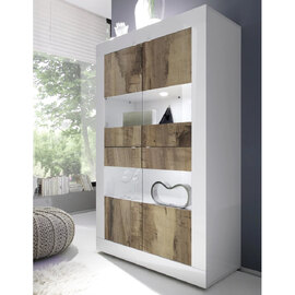 Taylor White Gloss Display Cabinet 4 Doors In Pero With LED