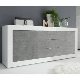 Taylor White Gloss Sideboard With 2 Doors 3 Drawers In Cement