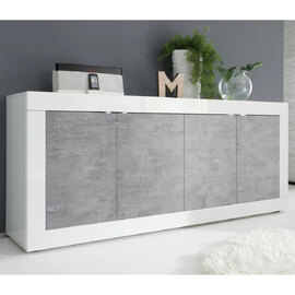Taylor White Gloss Sideboard With 4 Doors In Cement