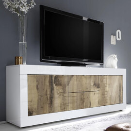 Taylor White Gloss TV Sideboard With 2 Door 2 Drawer In Pero