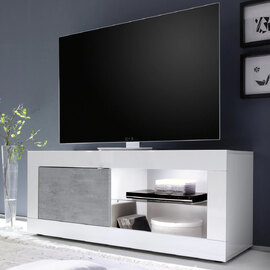 Taylor White Gloss TV Stand 1 Door In Cement With LED