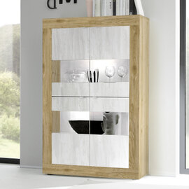 Taylor Wooden Display Cabinet 4 Doors In Cadiz And White With LED