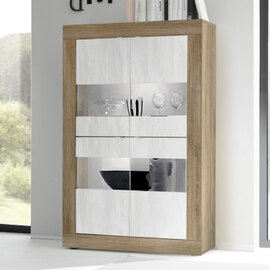 Taylor Wooden Display Cabinet 4 Doors In Mercure And White With LED