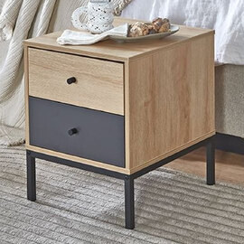Teaneck Wooden Bedside Cabinet With 2 Drawers In Oak