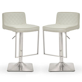 Baino White Leather Bar Chairs With Chrome Footrest In A Pair