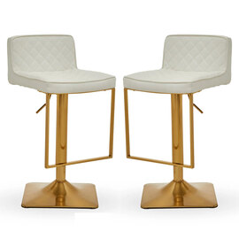 Baino White Leather Bar Chairs With Gold Footrest In A Pair