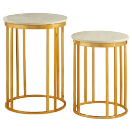 Telluride White Marble Top Nesting Side Tables With Gold Base