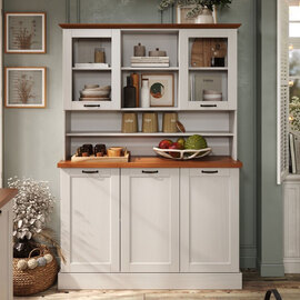 Telmira Wooden Coffee Station with 5 Doors in White and Honey