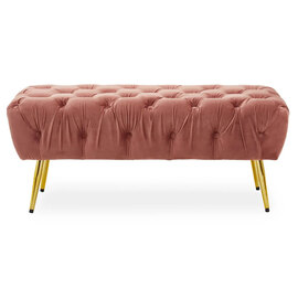 Teos Plush Velvet Foot Stool In Dusky Pink With Gold Legs