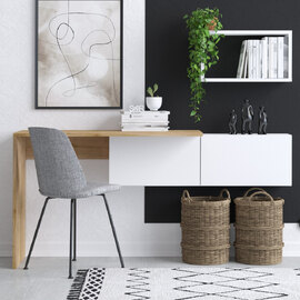 Teroa Wooden Laptop Desk with Wall Shelf in White and Oak