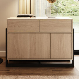 Terrell Wooden Sideboard With 3 Doors 2 Drawers In Oak