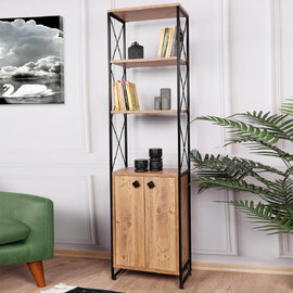 Tervio Wooden Bookcase with Black Metal Frame in Pine