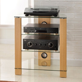 Tetonia HiFi Wooden TV Stand With 4 Glass Shelves in Walnut