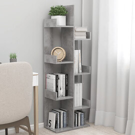Tevin Wooden Bookshelf With 8 Compartments In Concrete Effect