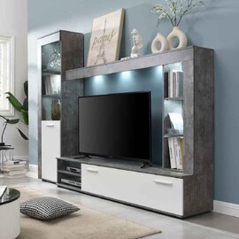 Texas Wooden Living Room Set In Concrete And White With LED