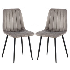 Theodore Grey Velvet Dining Chairs With Black Legs In Pair