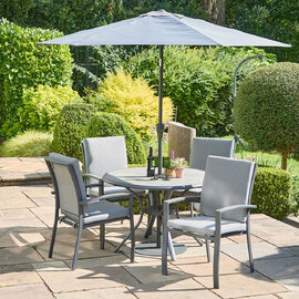 Thirsk Garden Aluminium Top Dining Set with 2.5m Parasol in Graphite Grey