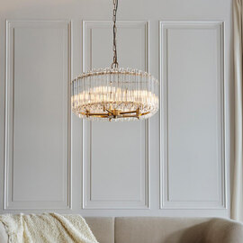 Thomas 5 Light Hexagonal Glass Pendant Light In Brushed Aged Brass
