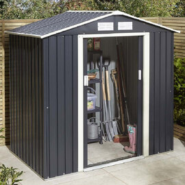 Thorpe Metal Garden Apex Shed In Dark Grey 6x4