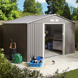 Thorpe Metal Garden Apex Shed In Light Grey 10x8
