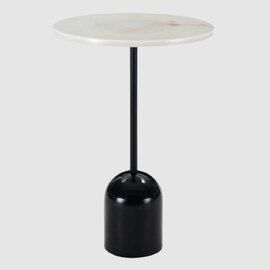 Thorsby Marble Round Lamp Table With Black Metal Pole In White