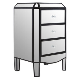 Tiffani Mirrored Glass Chest Of 3 Drawers In Black And Silver