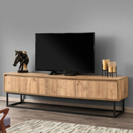 Tilano Large Wooden TV Stand with Metal Legs in Pine and Black