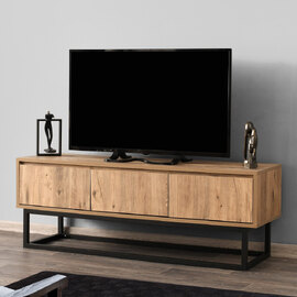 Tilano Small Wooden TV Stand with Metal Legs in Pine and Black