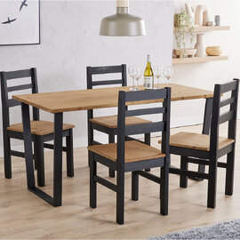 Tilston Large Wooden Dining Table With 4 Chairs In Oak And Black