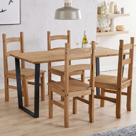 Tilston Large Wooden Dining Table With 4 Chairs In Oak