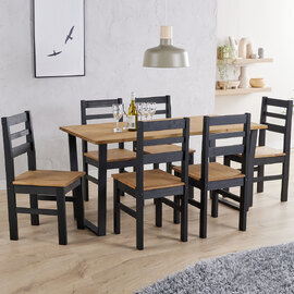 Tilston Large Wooden Dining Table With 6 Chairs In Oak And Black