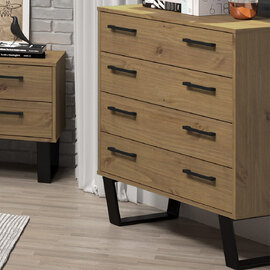 Tilston Wide Wooden Chest Of 4 Drawers In Oak And Black