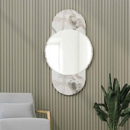 Time Glass Wall Mirror with White Marble Base