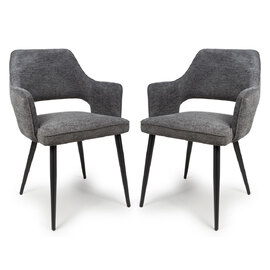 Tipton Dark Grey Fabric Dining Chairs In Pair
