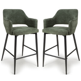 Tipton Green Fabric Bar Chairs In Pair