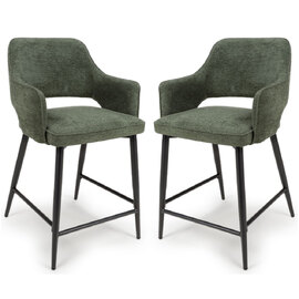 Tipton Green Fabric Counter Bar Chairs In Pair
