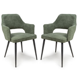 Tipton Green Fabric Dining Chairs In Pair