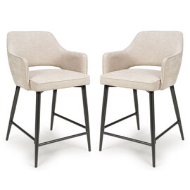 Tipton Natural Fabric Counter Dining Chairs In Pair