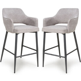 Tipton Pewter Fabric Bar Chairs In Pair
