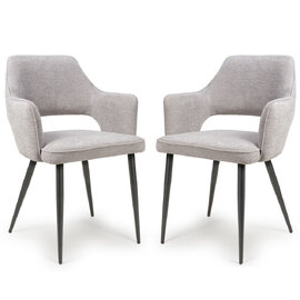 Tipton Pewter Fabric Dining Chairs In Pair