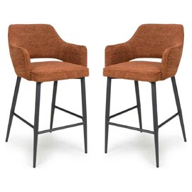 Tipton Rust Fabric Bar Chairs with Black Legs in Pair